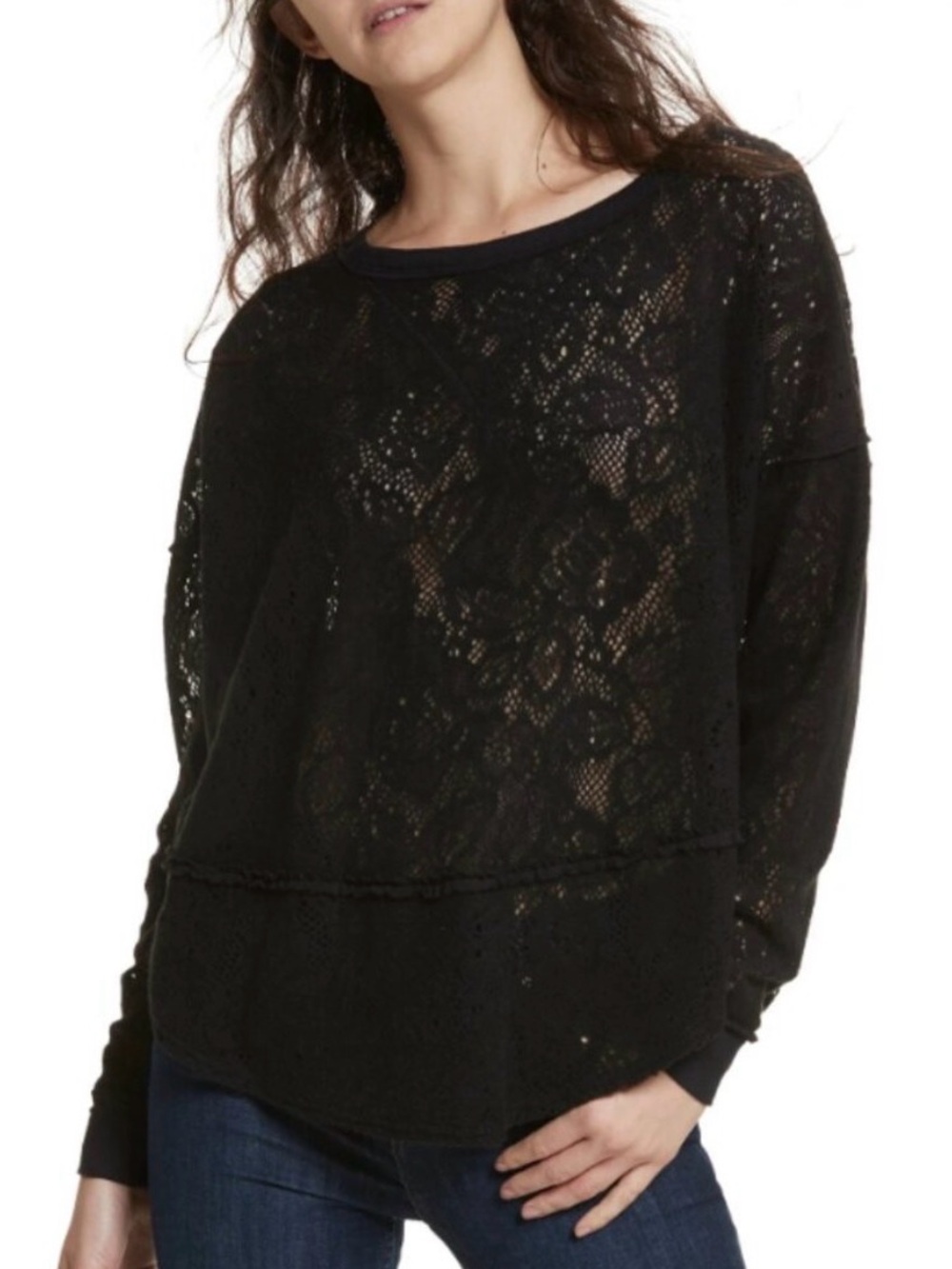 Free People Not Cold In This Long Sleeve Top Black Medium